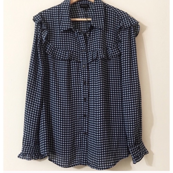 Who What Wear Tops - Who What Wear Blue Daisy Print Ruffle Blouse Shirt